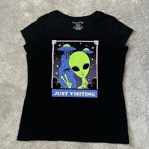 Green Alien Graphic Black Tee